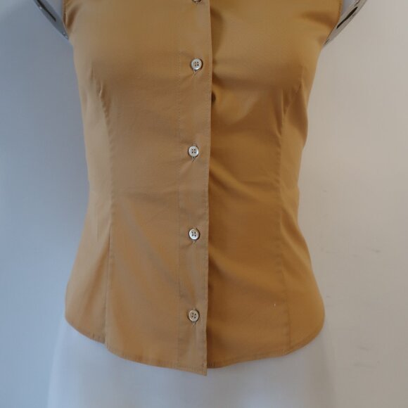 Womens Prada Mustard Sleeveless Button-Up Designer Shirt Top 38 US/2 - Picture 4 of 10